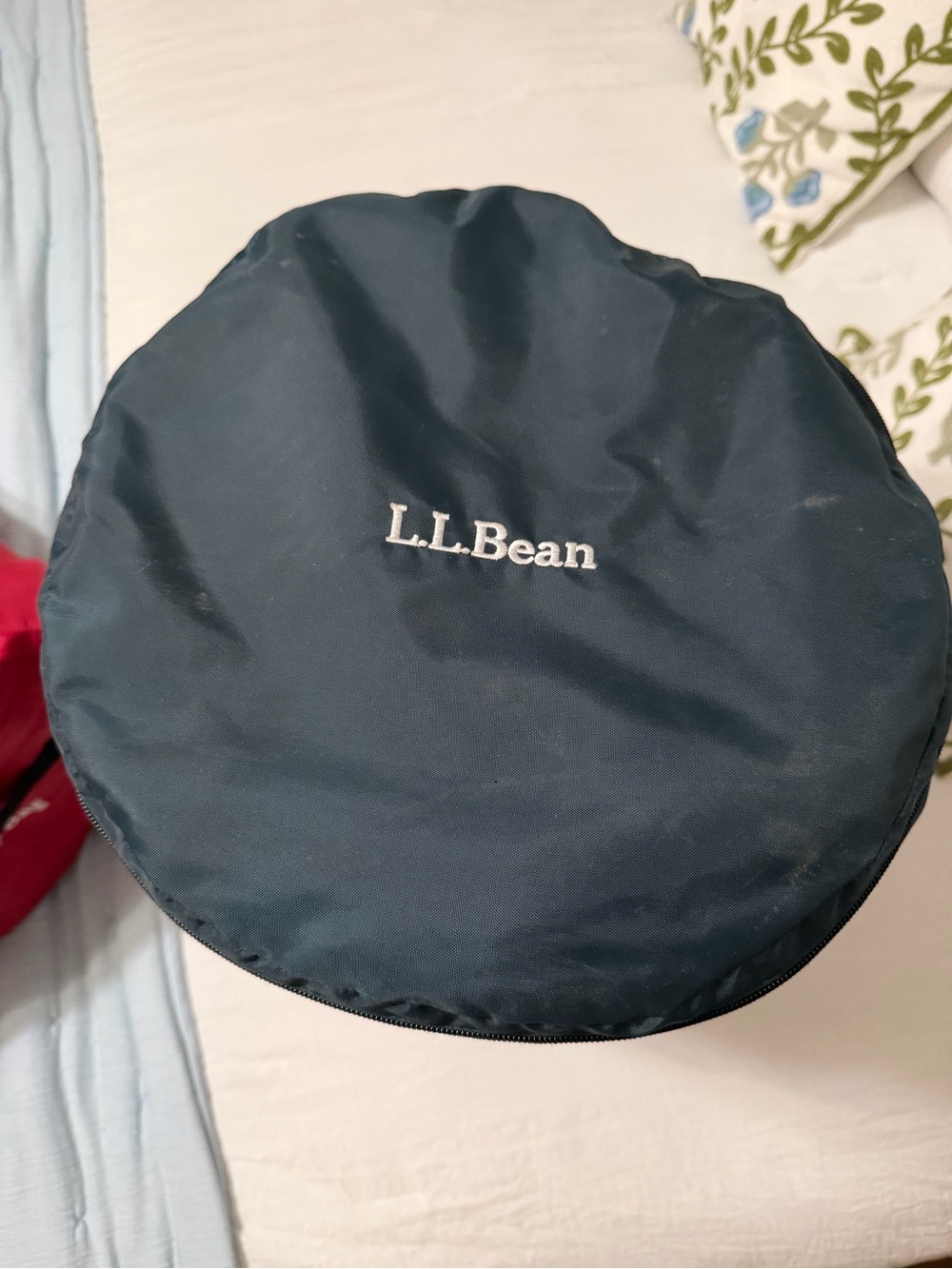 L.L. Bean Sleeping Bag Green with Navy embroidered Logo and Tan interior